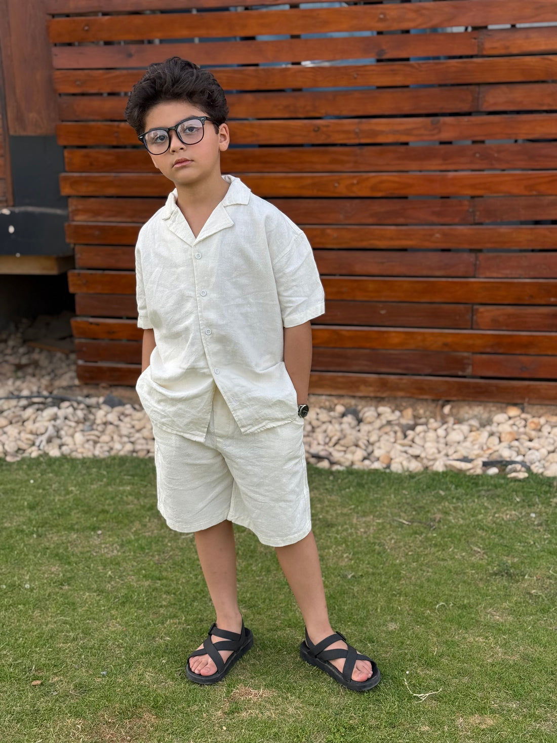 Boys Linen Shirt & Short - L 9 White