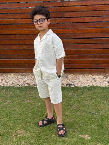Boys Linen Shirt & Short - L 9 White