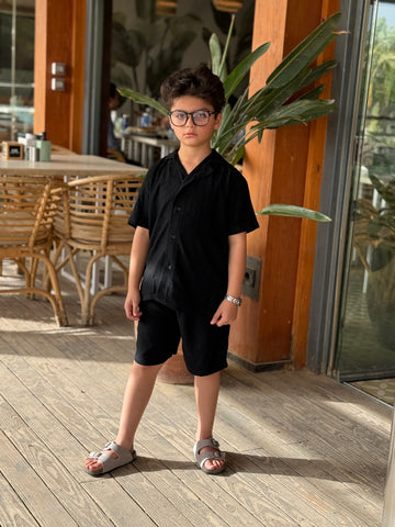 Boys Linen Shirt & Short - L 8 Black