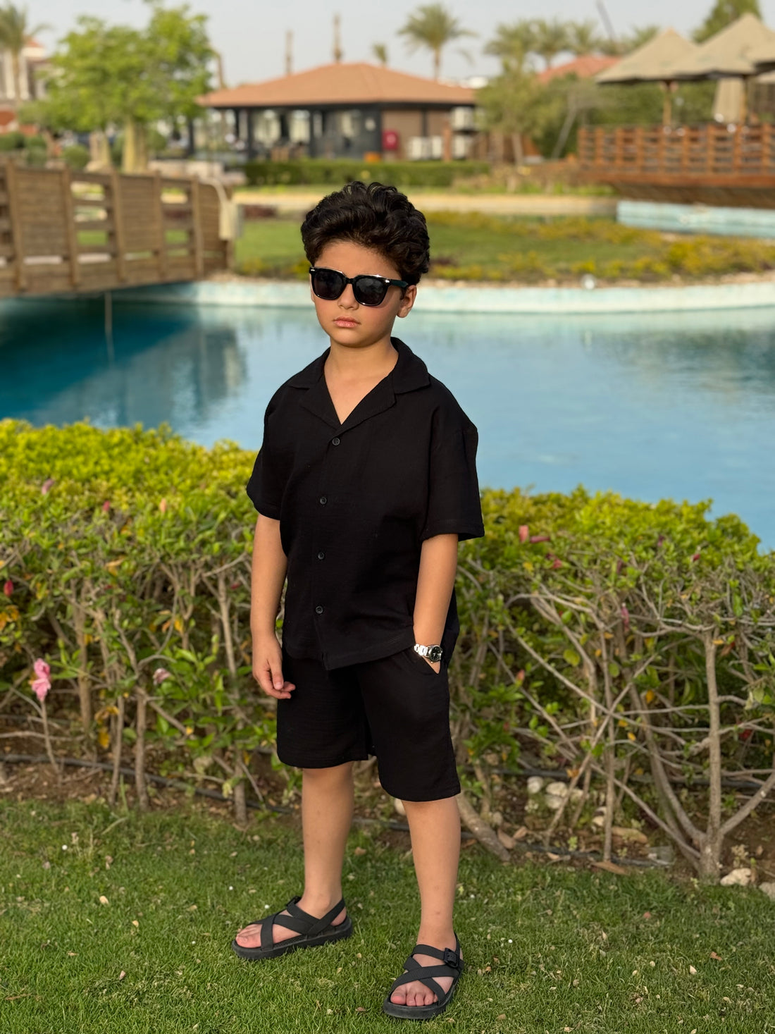 Boys Linen Shirt & Short - L 2 BLACK