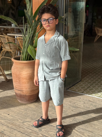 Boys Linen Shirt & Short - L Mint