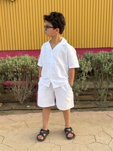 Boys Linen Shirt & Short - L 1 WHITE