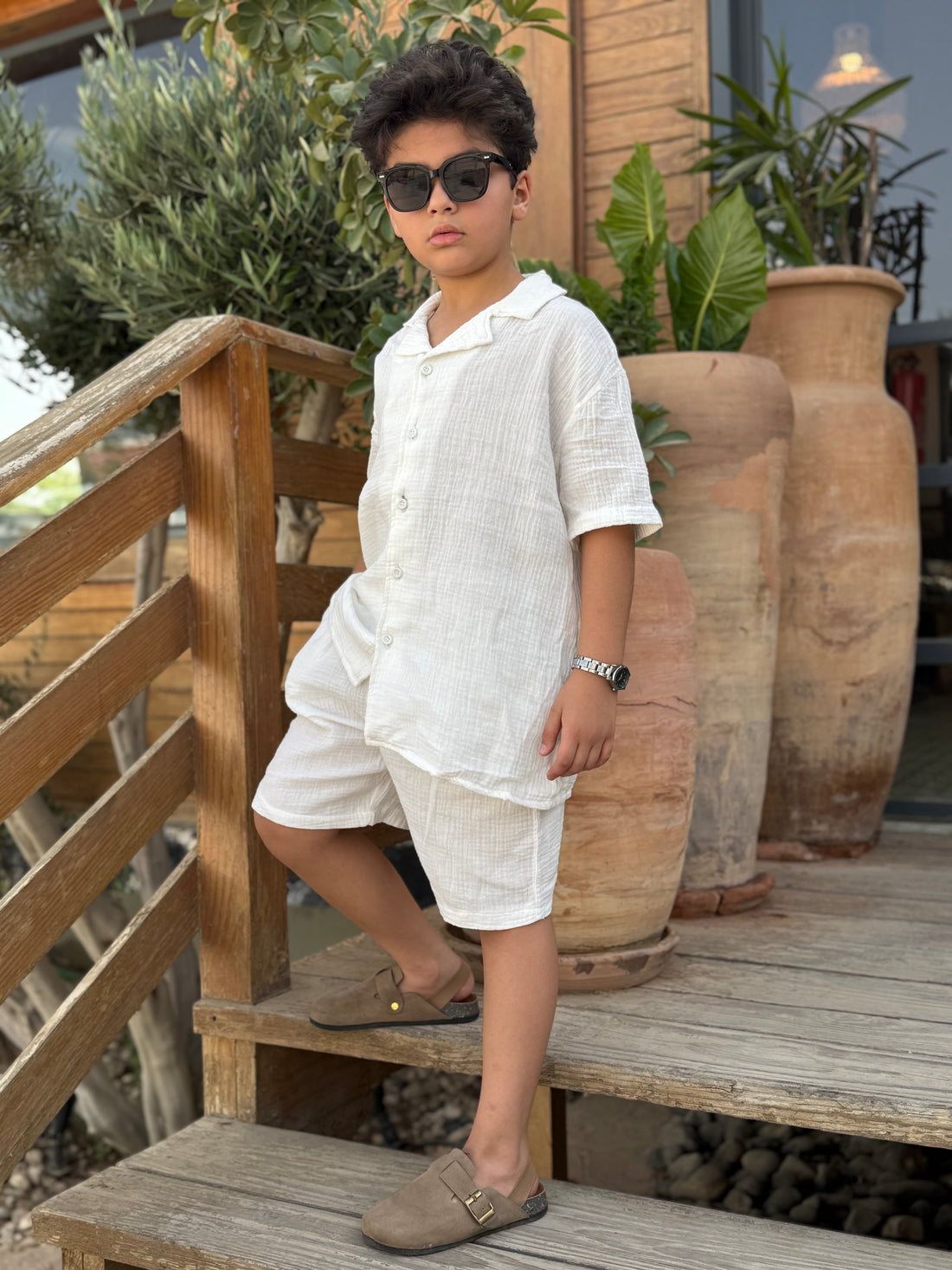 Boys Linen Shirt & Short - L 10 kr white