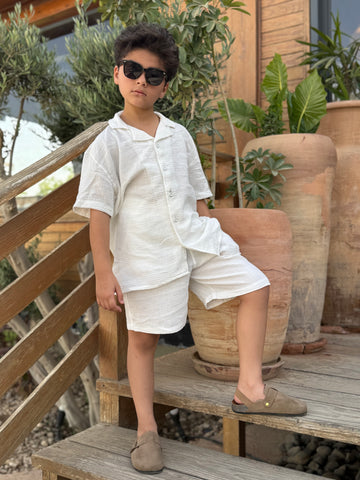 Boys Linen Shirt & Short - L 10 kr white