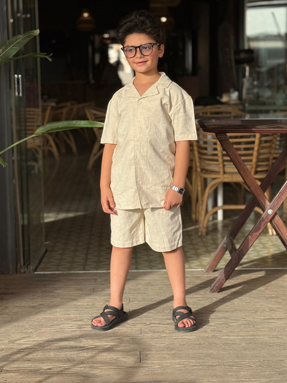 Boys Linen Shirt & Short - L 7 beige