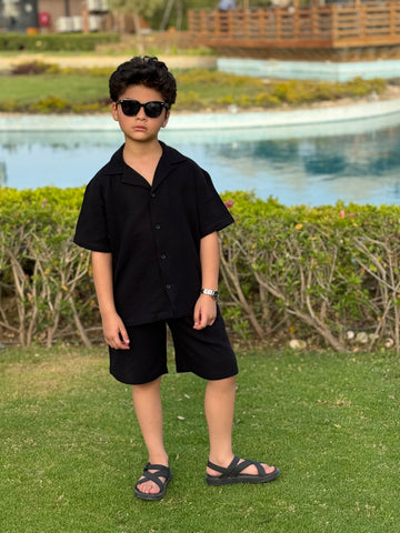 Boys Linen Shirt & Short - L 2 BLACK