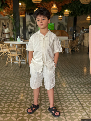 Boys Linen Shirt & Short - L 11 off white