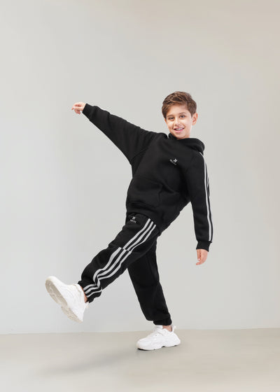 Striped Melton Set - Black