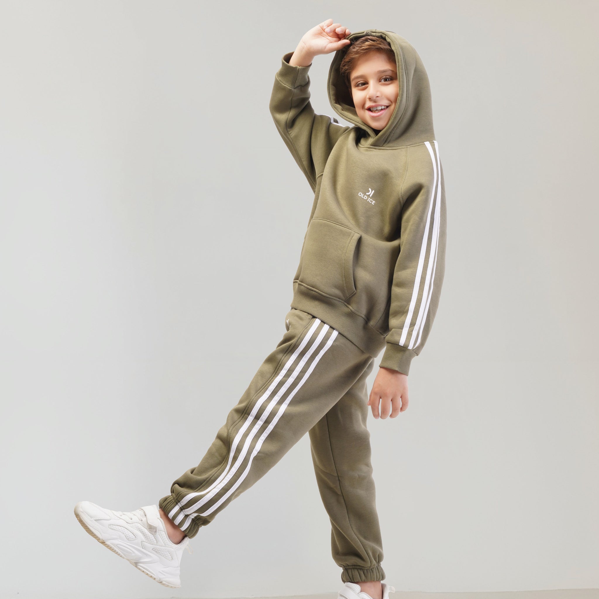 Striped Melton Set - Olive Green