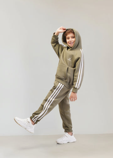 Striped Melton Set - Olive Green