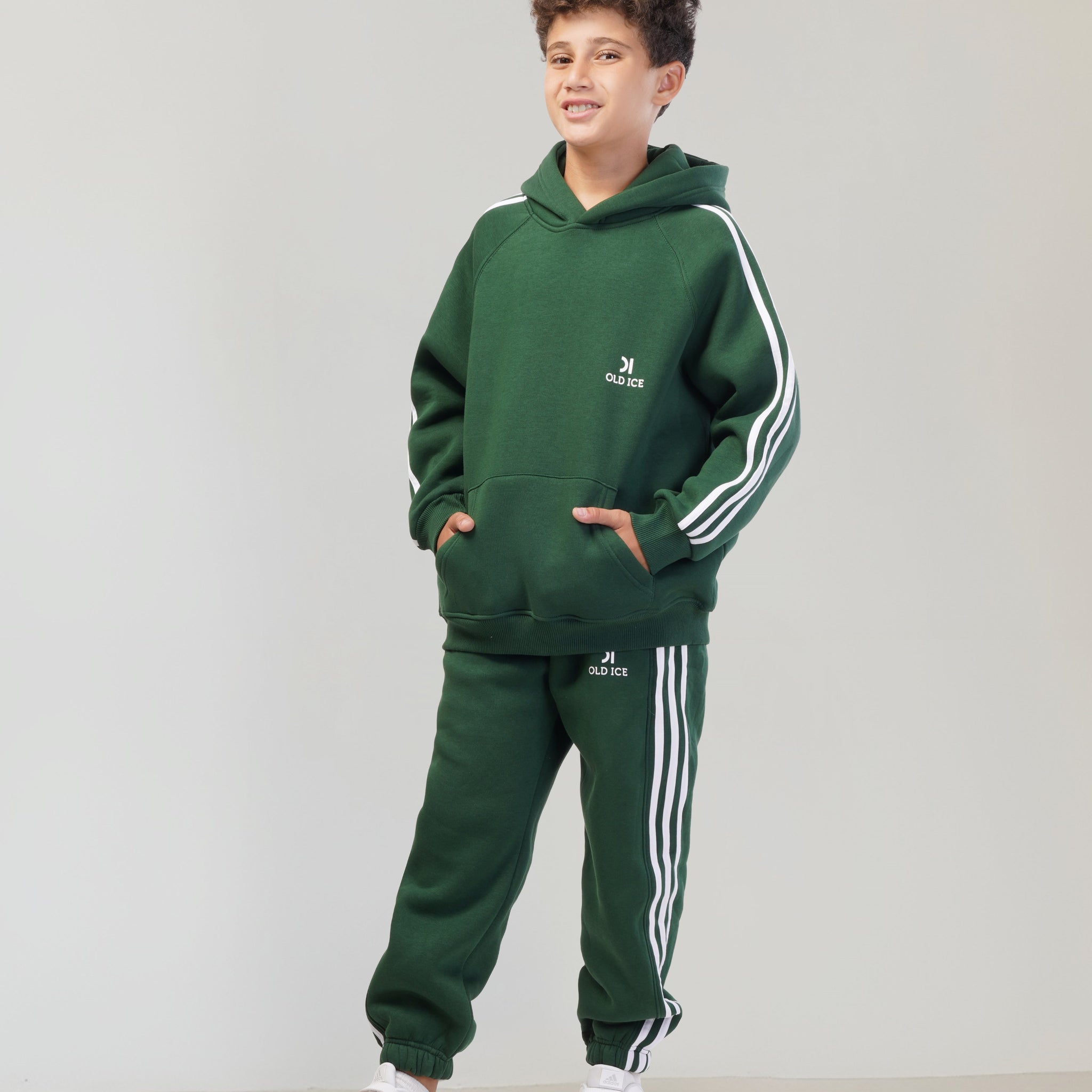 Striped Melton Set - Forest Green