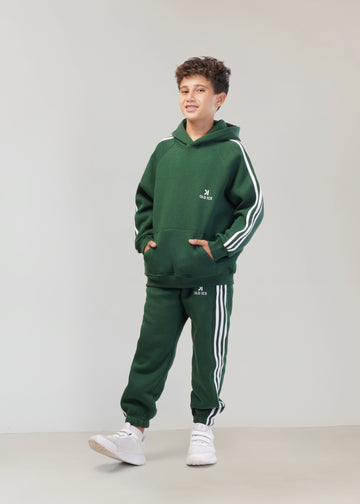 Striped Melton Set - Forest Green