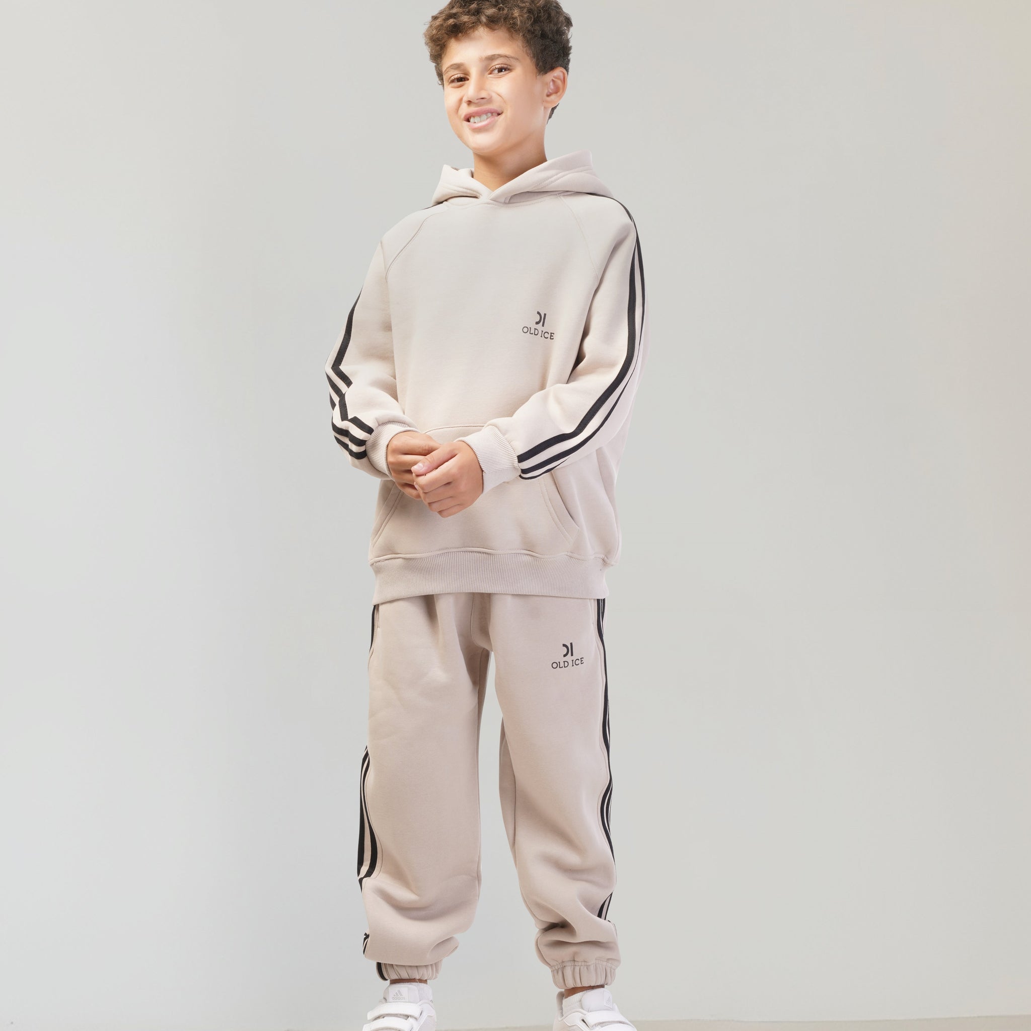 Striped Melton Set - Beige