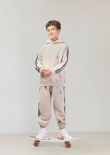 Striped Melton Set - Beige