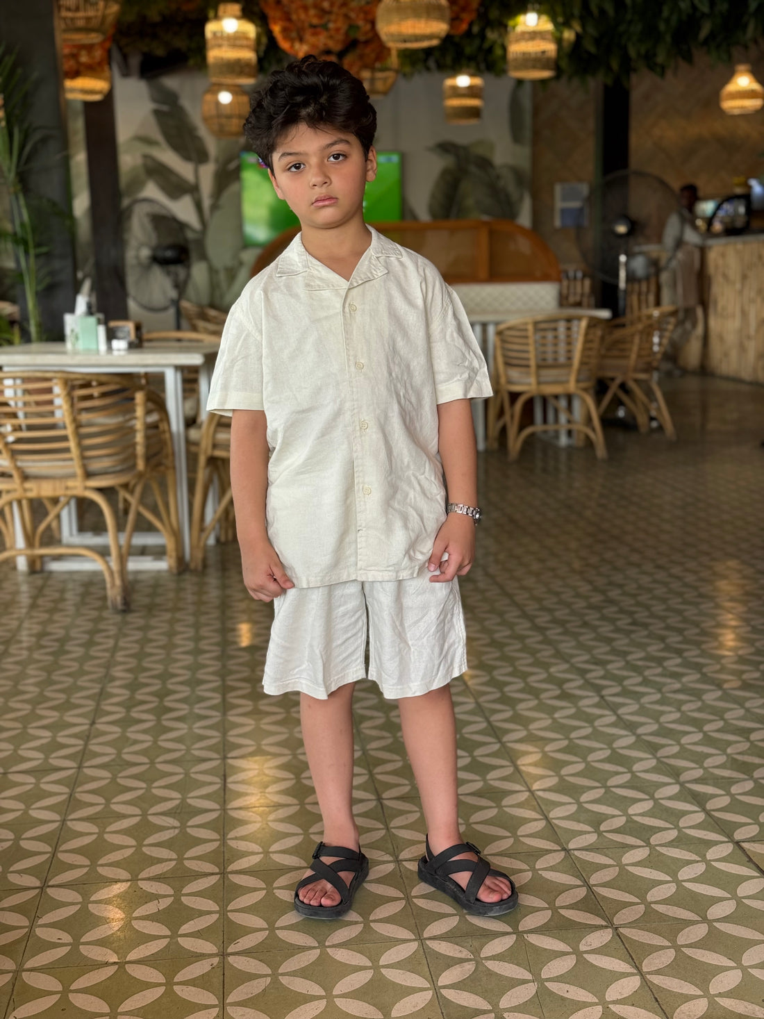 Boys Linen Shirt & Short - L 11 off white