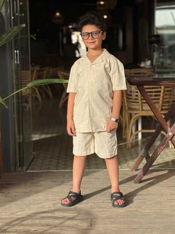 Boys Linen Shirt & Short - L 7 beige
