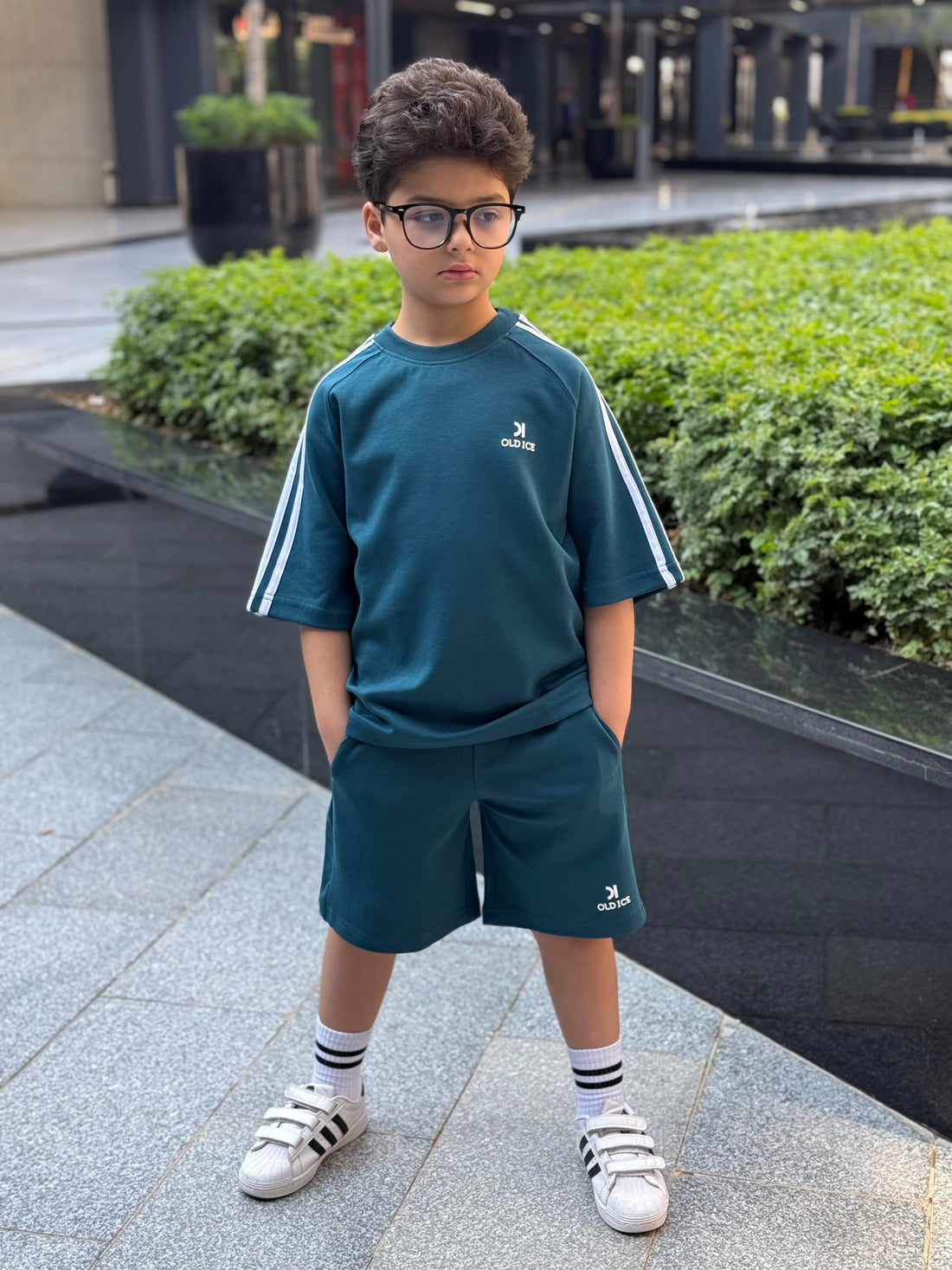 Striped 3 line Cotton Set - T-shirt & Short - Navy blue