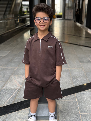 Brave Cotton Set - T-shirt & Short - Brown